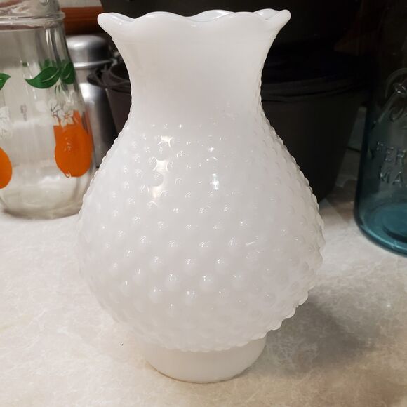 Other - Vintage Milk Glass Hobnail Hurricane Light Globe Scalloped Edge